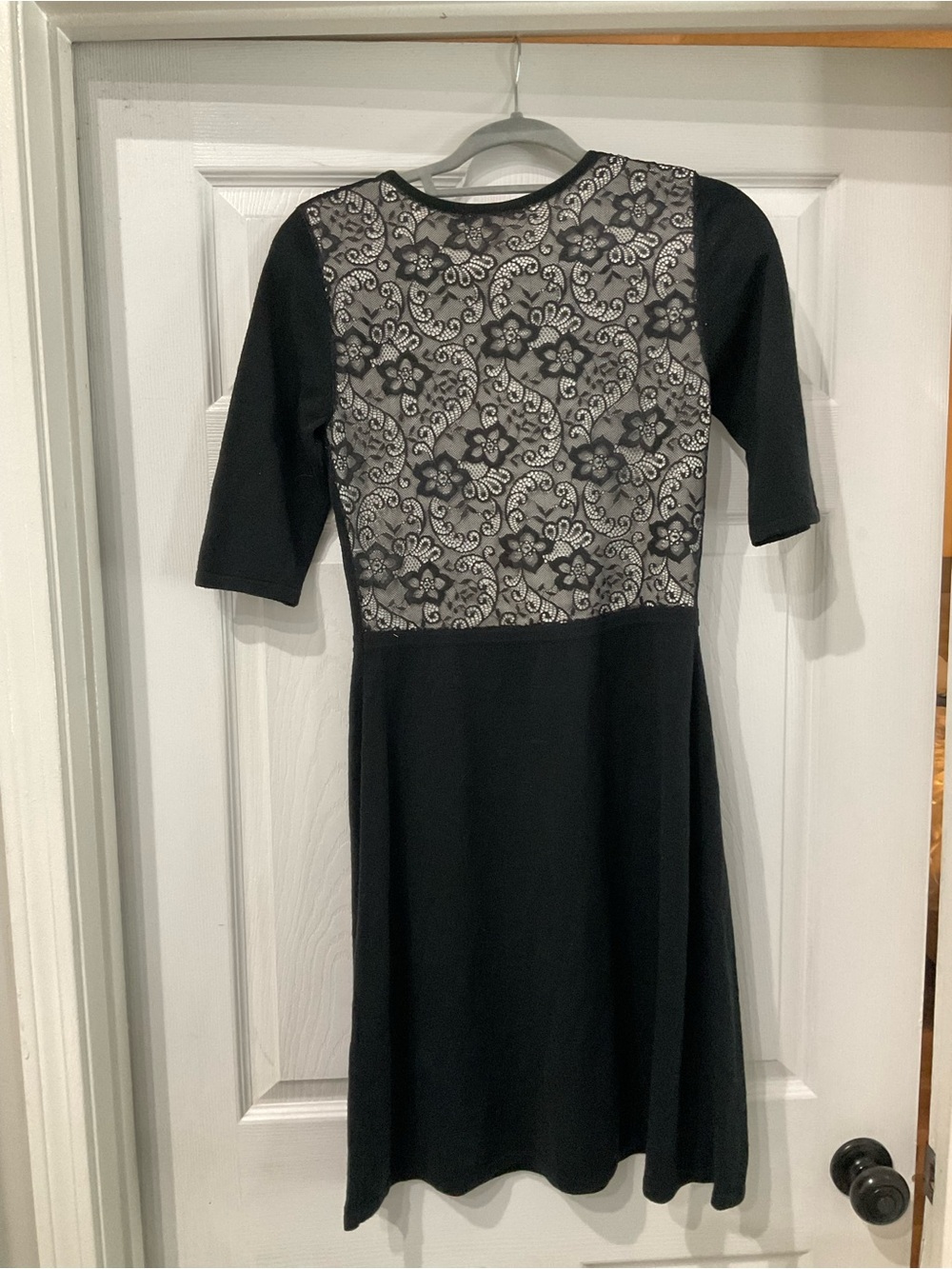 Betsey Johnson Black Midi Dress with Lace-Pattern Back Panel
